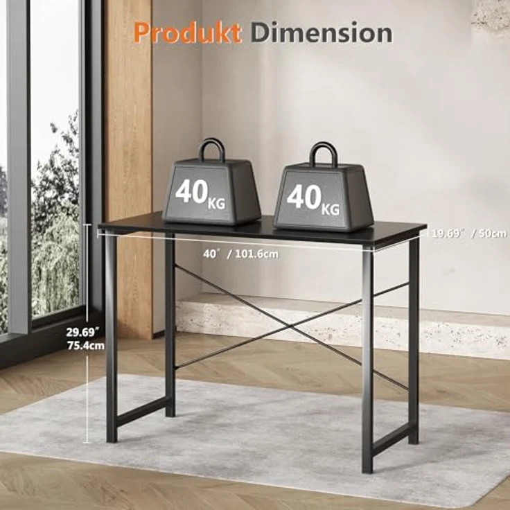 Sweetcrispy Schreibtisch, Kleiner Tisch 101.6 x 50 x 75.4cm (40in), Computertisch Metallgestell‌, Bürotisch für Arbeitszimmer, Schlafzimmer, Wohnzimmer, Study Table Desk, Schwarz – Bild 4