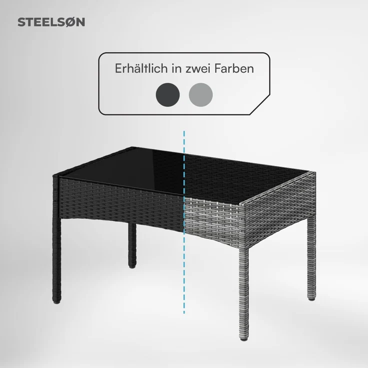 STEELSØN 'Thalora' Gartentisch, schwarz, 39x40x60 cm, aus Polyrattan mit Glasplatte – Bild 7