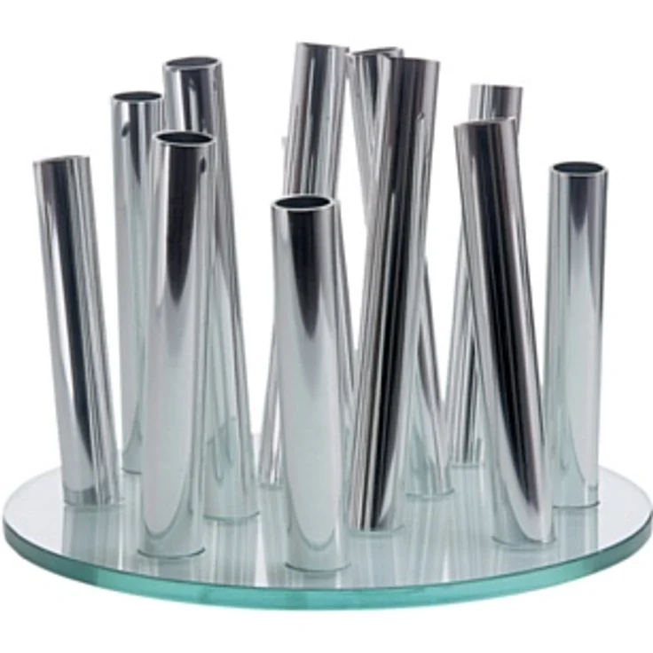 Philippi Bouquet Vase, Designervase mit 12 Minivasen aus poliertem Aluminium für kreative Blumendekoration, klare Glasplatte – Bild 1