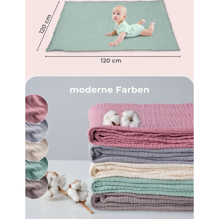 Babydecke Premium Musselin Babydecke 4-lagige Decke aus 100% Baumwolle, Laynenburg, Musselin Babydecke, Kuscheldecke oder Schlafdecke, Pucktuch, Spucktuch – Bild 2