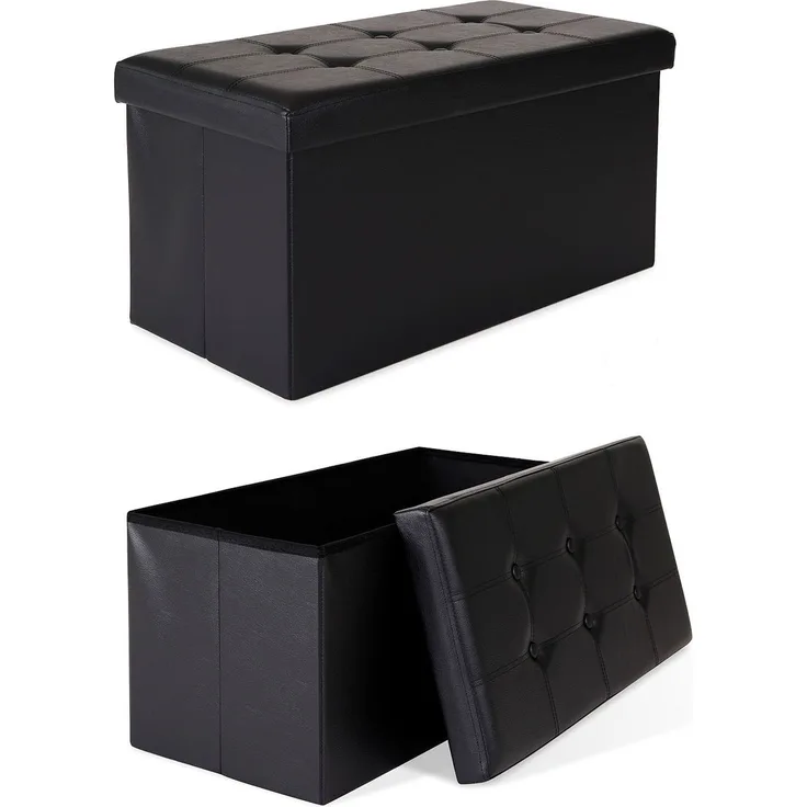 dibea Sitzbank faltbar, stabil & komfortabel, mit großem Stauraum (80 L), Kunstlederbezug & gepolsterter Sitzfläche, 76x38x38 cm, schwarz