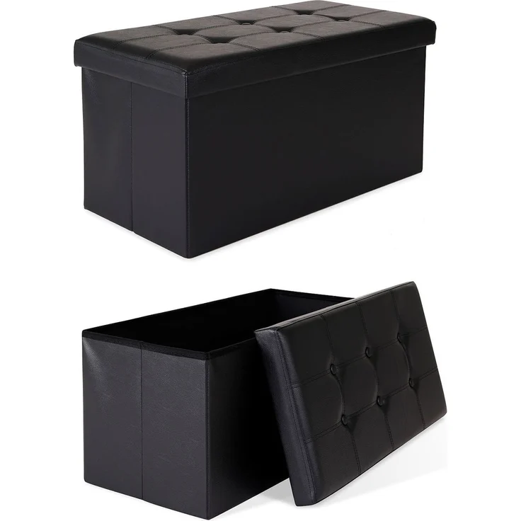dibea Sitzbank faltbar, stabil & komfortabel, mit großem Stauraum (80 L), Kunstlederbezug & gepolsterter Sitzfläche, 76x38x38 cm, schwarz – Bild 1