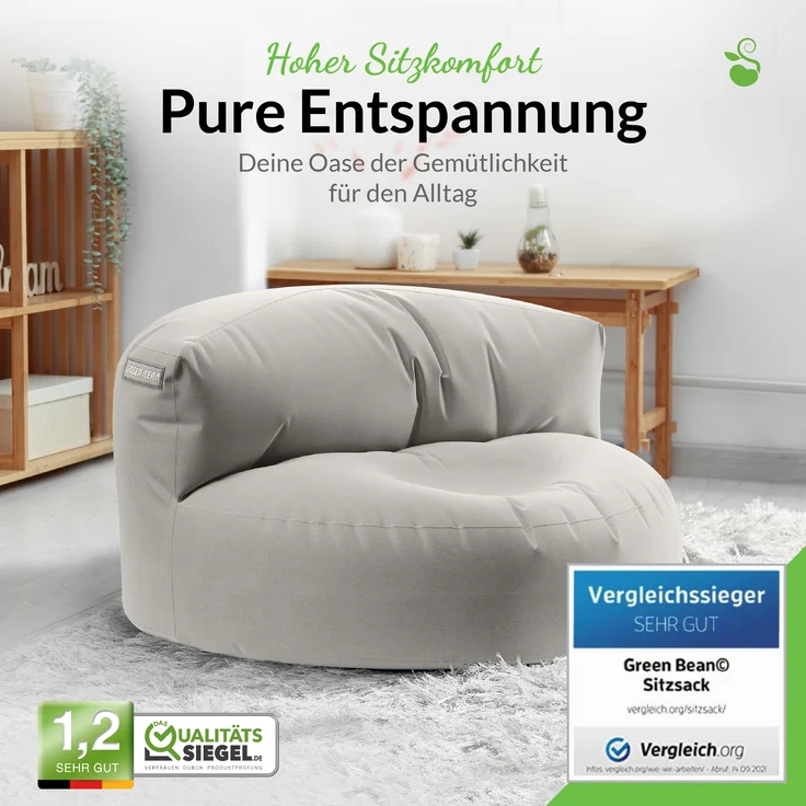Green Bean® Sitzsack Sofa mit Füllmaterial - Lounge im Sitzsack-Design 90x50cm mit ergonomischer Rückenlehne & waschbarem Bezug - Indoor und Outdoor geeignet in Hellgrau – Bild 2