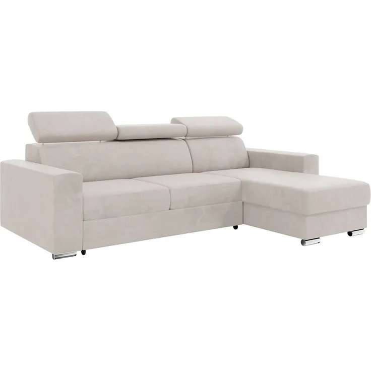 Meblini 'Voss' Schlafcouch mit Bettkasten, Samtstoff, 242 x 168 x 79 cm, Beige, Rechts