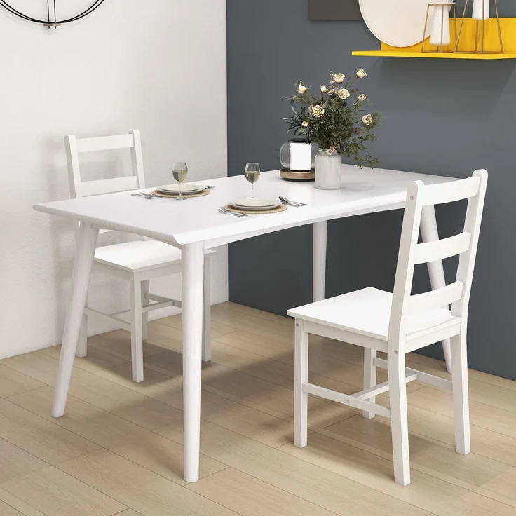 MELAYR, Esszimmerstühle 2er Set Holz Küchenstuhl mit Leistenrücklehne, Rutschfest 41.5 x 46 x 90 cm Weiß – Bild 4
