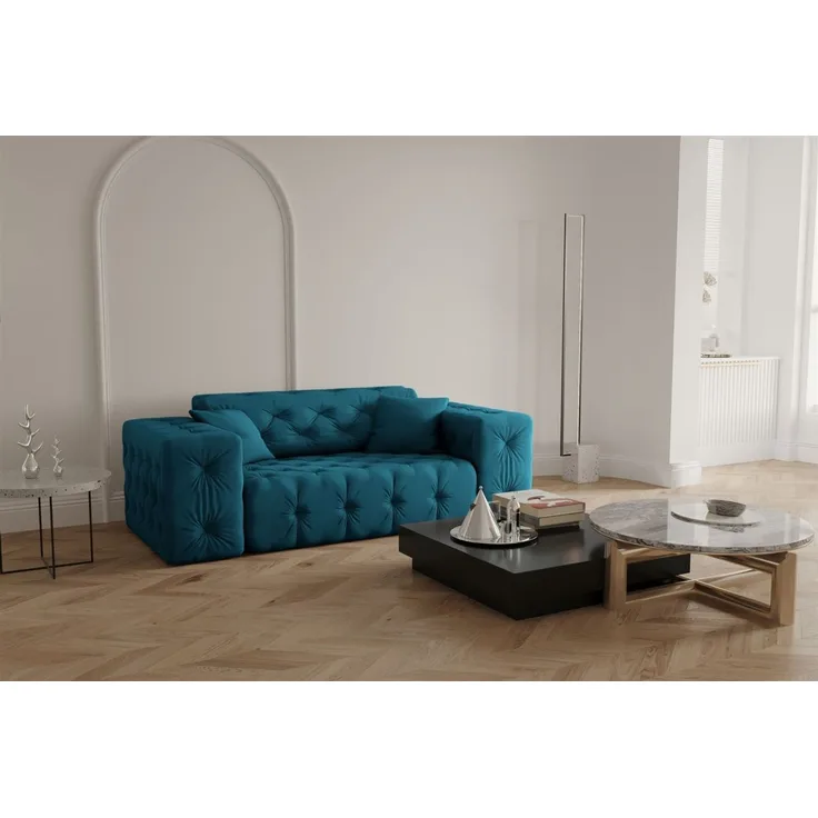 Sofa Designersofa CHANTAL 2-Sitzer in Stoff Opera Velvet Ozeanblau