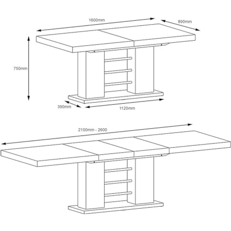 designimpex Esstisch Design HE-111 Schwarz - Grau Hochglanz ausziehbar 160 bis 260 cm – Bild 10