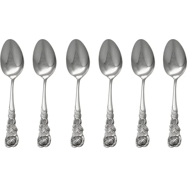 6 Stück Espressolöffel Edelstahl, Rosendekor