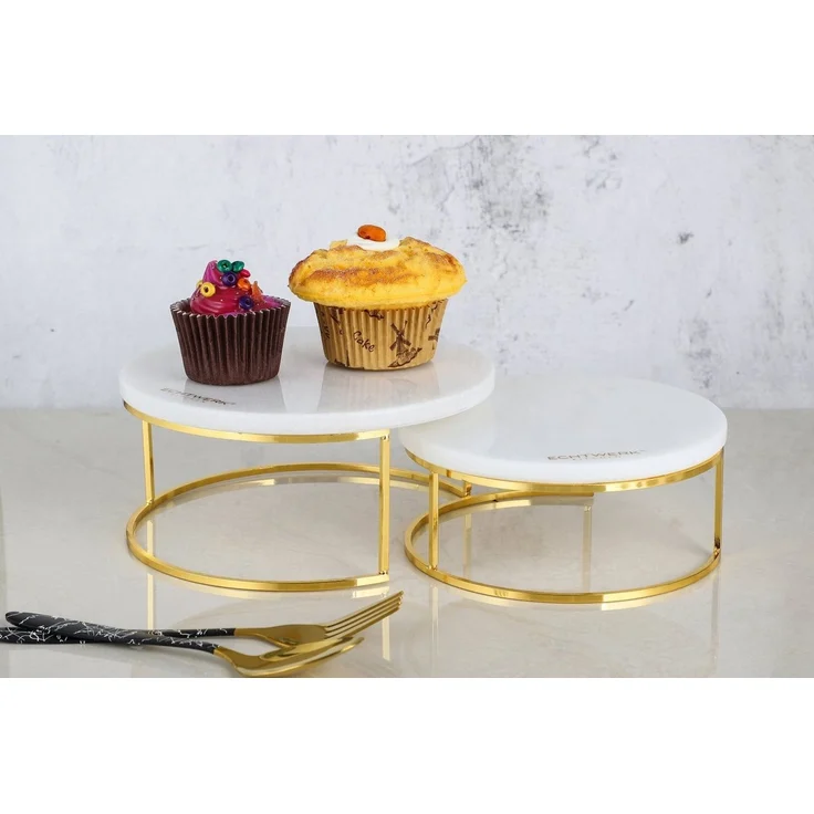 ECHTWERK Etagere Marmor Etagere, Marmor, für Obst, Käse und Dessert mit 2 Ebenen, Ø Marmorplatten ca. 17/ 20 cm – Bild 2