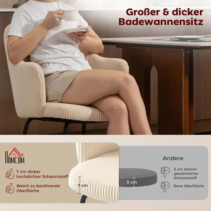 MELAYR, Esszimmerstuhl, Cordbezug, Schalenform, Metallbeine, Fußpolster, Beige, 62.5 x 57 x 85.5 cm – Bild 6