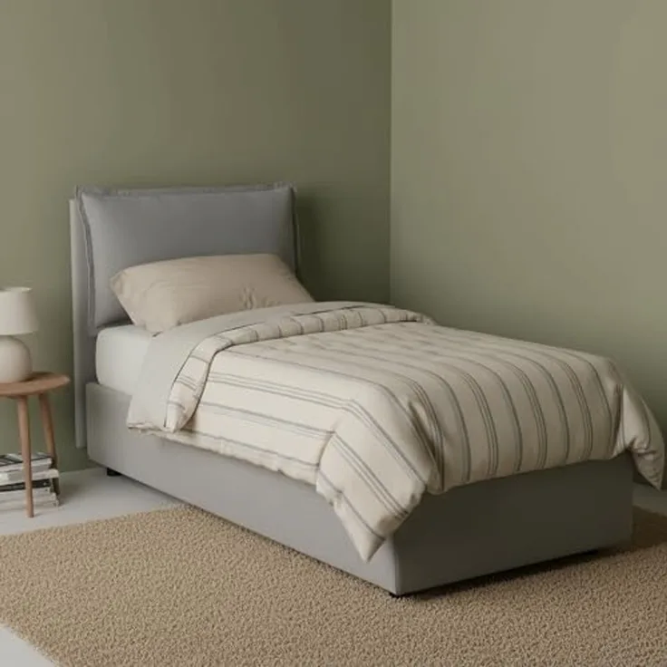 Talamo Italia - Einzelbett Carla, Bettkasten mit Stoffbezug, 100 % Made in Italy, Öffnung vorne, geeignet für Matratzen 90 x 200 cm, Grau