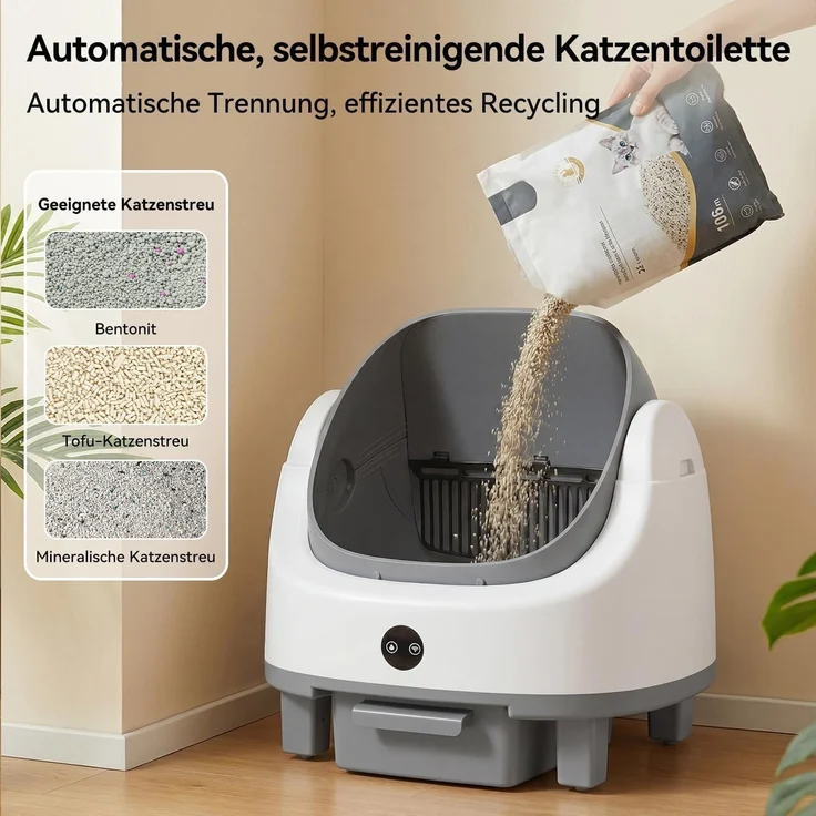 Aoxun Selbstreinigende Katzentoilette, Katzenklo Selbstreinigend mit Sicherheits Geruchskontrolle, Automatischer App-Steuerung für Katzen, Inklusive Katzenstreumatte,Müllbeutel und Duftbox, Grau – Bild 8
