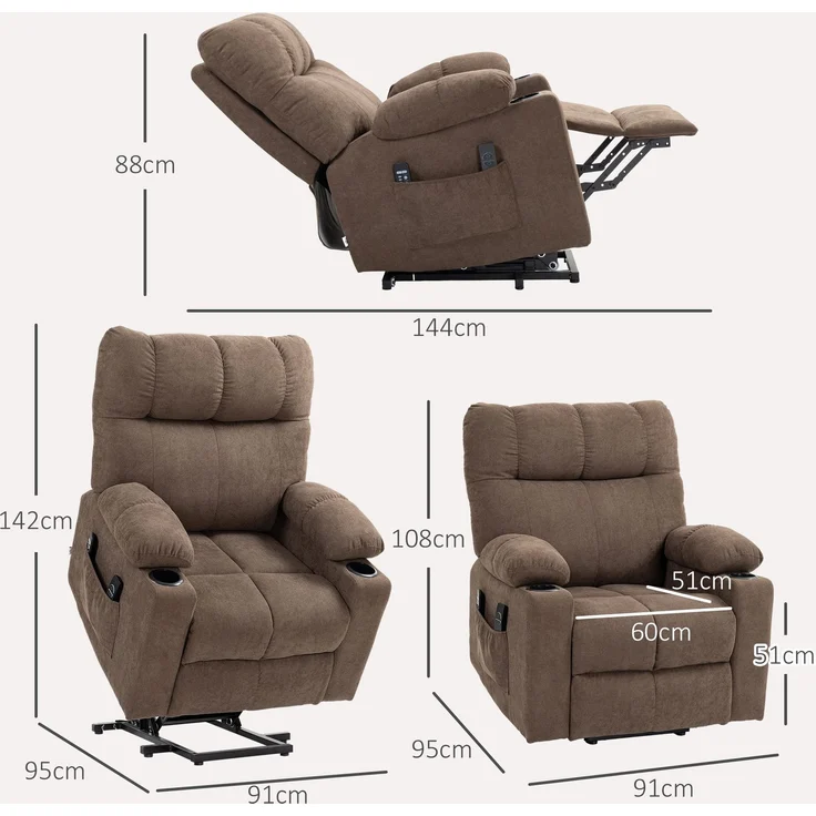 HOMCOM Sessel mit Aufstehhilfe, Polyester, Metall, Braun, 91L x 95B x 109H cm – Bild 3