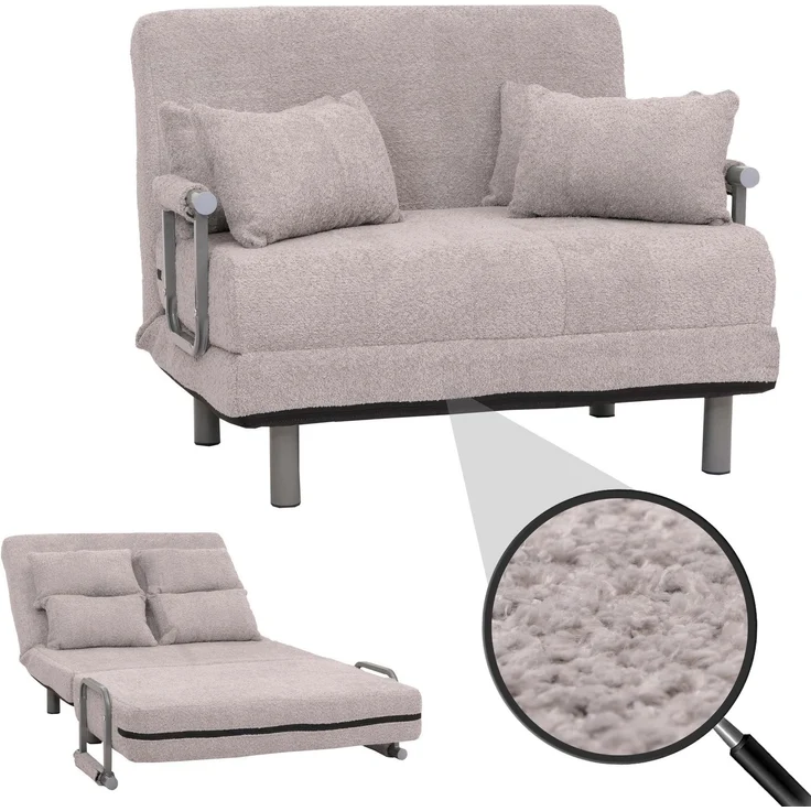 Mendler Schlafsessel HWC-K29, Klappsessel Schlafsofa Gästebett, Liegefläche 190x100 cm, Stoff Bouclé (500g/m²) ~ grau – Bild 1