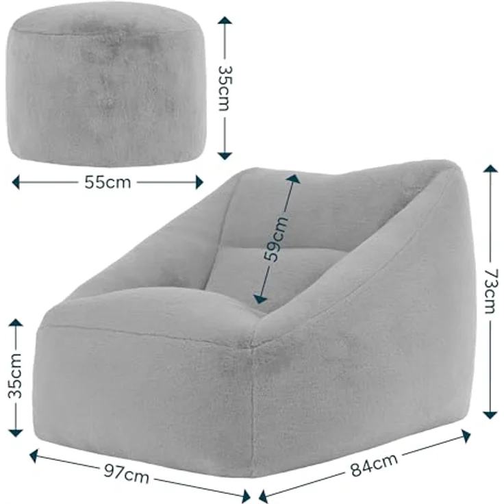 icon Natalia Sitzsack Sessel für Erwachsene mit Hocker, Mokkabraun, Flauschiger Kaninchen Kunstfell Stoff, Riesen Sitzsack mit Füllung, Bean Bag, Bequemer Sessel Wohnzimmer, Lounge, Schlafzimmer, Büro – Bild 4