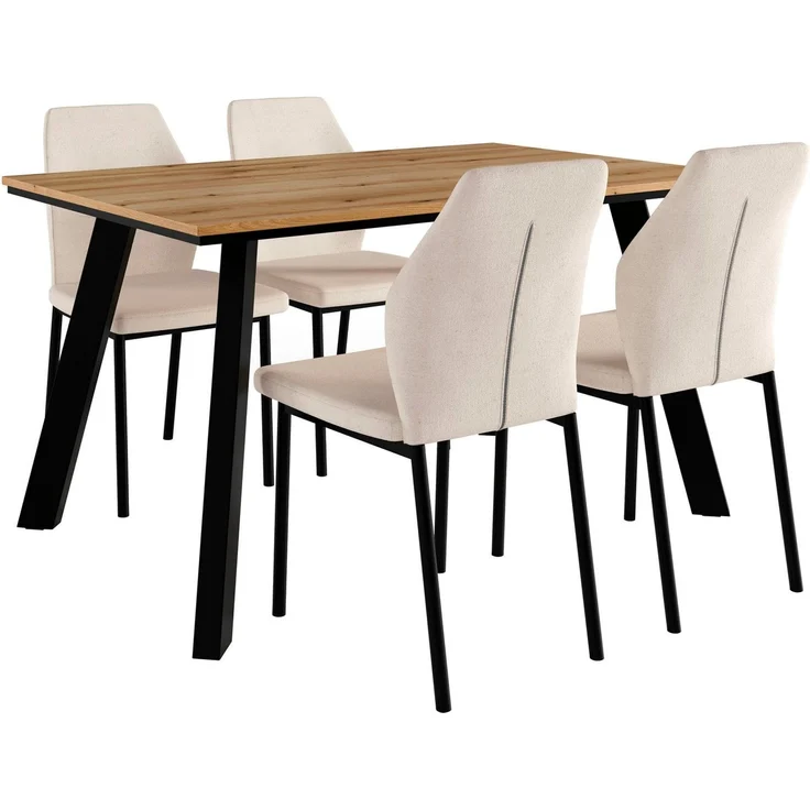 OTTO home Essgruppe Genf Tischgruppe, Esstisch plus 4 Stühle, (Set, 5-tlg, Otto's DAUERTIEFPREIS), Küchentisch, 4 Stühle, moderne Tischplatte in eiche/schwarz – Bild 1