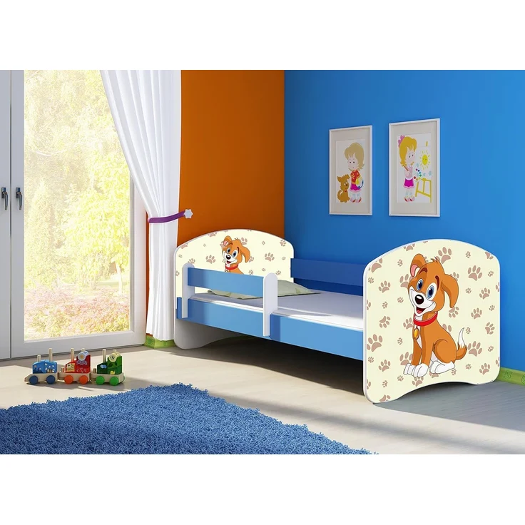 ACMA Kinderbett Jugendbett mit Einer Schublade und Matratze Blau mit Rausfallschutz Lattenrost II 140x70 160x80 180x80 (11 Welpe, 160x80) – Bild 2