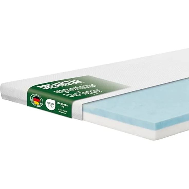 Dreamstar Duo Topper, Matratzentopper H2/H3 mit Gel-Memory und Komfortschicht, 7 cm hoch, rutschfest, waschbarer Bezug für Matratzen und Boxspringbetten