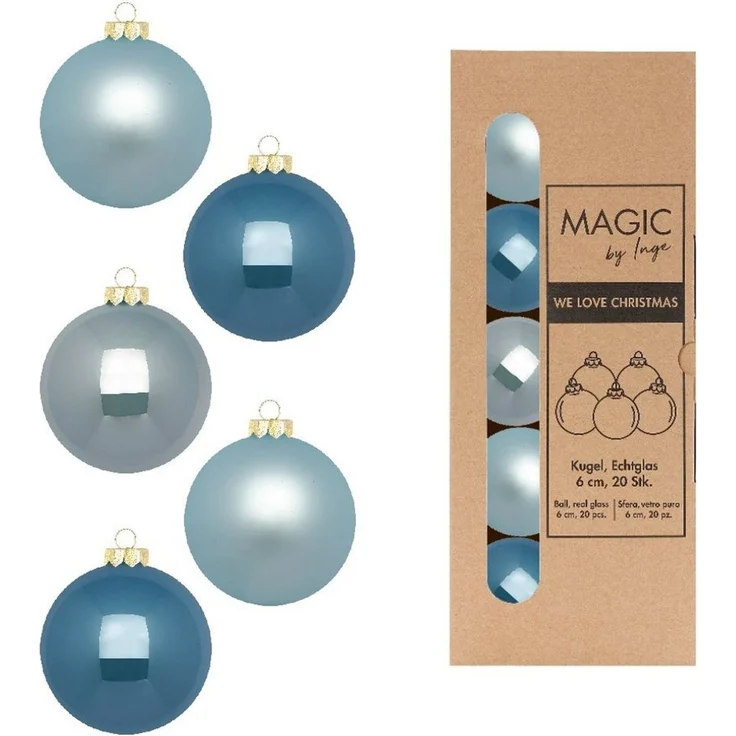 MAGIC by Inge Weihnachtsbaumkugel, Weihnachtskugeln Glas 6cm 20 Stück - Elysian Blue