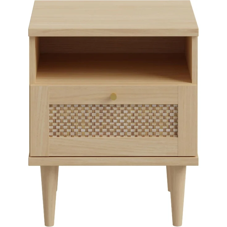 FORTE Calasetta Nachttisch 45 cm Boho Stil Wiener Geflecht Nachtschrank mit Schublade Holz Dekor: Elegancia Eiche/Technorattan, klein schmal, 45 cm breit x 54,5 cm hoch x 41 cm tief – Bild 4