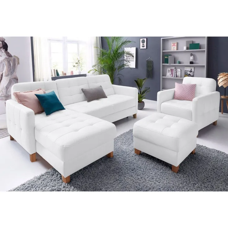 exxpo - sofa fashion Ecksofa Elio, kompakt, bequem & zeitloses Design, Breite 217cm, L-Form, wahlweise mit Bettfunktion