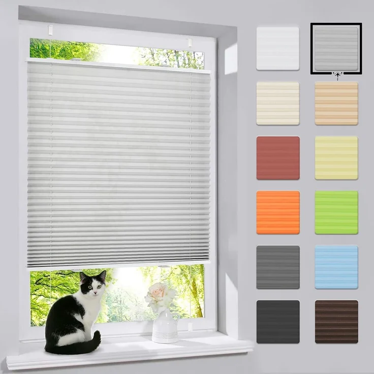 bobodeco Plissee ohne Bohren Klemmfix Faltrollo Jalousie Grau 55x200 cm (BxH), Plisseerollo Sichtschutz und Sonnenschutz Blickdicht Easyfix lichtdurchlässig Rollo für Fenster & Tür – Bild 1