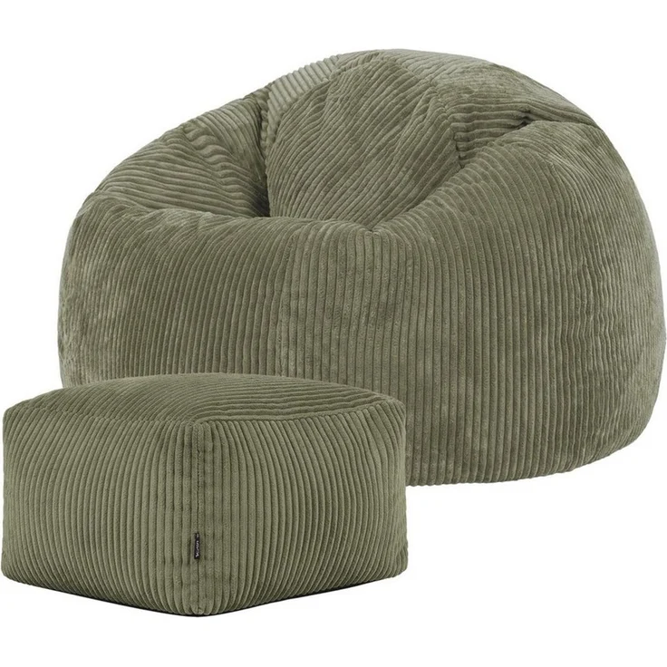 Icon Kingston Sitzsack mit Hocker Cord, Salbeigrün, Sitzsack Erwachsene mit Füllung, Bean Bag, Cord Sessel, Lounge Sessel, Lounge Stuhl, Schlafzimmer, Wohnzimmer, Wohnzimmer Möbel – Bild 1