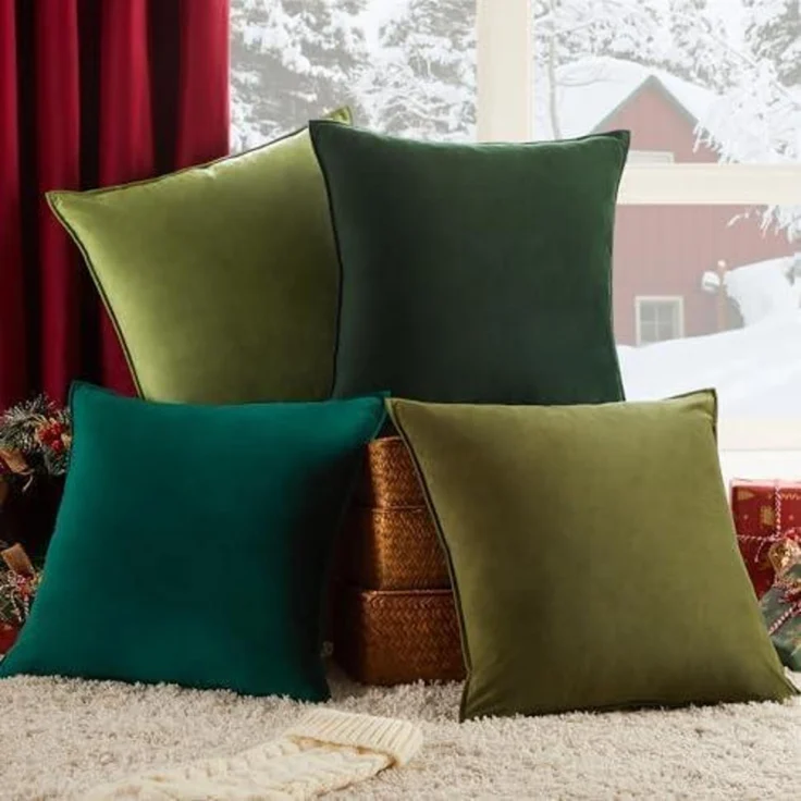 Topfinel Kissenbezug 50x50 cm 4er Set Samt Dekokissen grün Sofakissen – Bild 5
