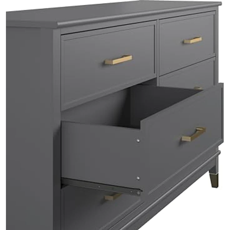 DHP Westerleigh Kommode mit 6 Schubladen, Graphitgrau, 145 x 41 x 85 cm, MDF mit goldfarbenen Griffen, Moderne Schlafzimmerkommode mit viel Stauraum – Bild 6