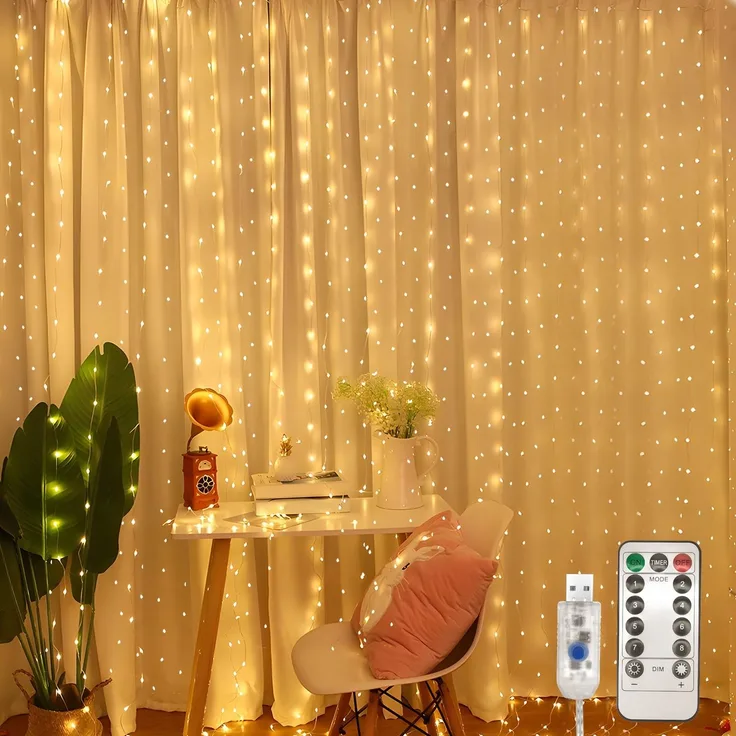 Jsdoin Lichtervorhang,3.6x3m 360leds Lichterketten Vorhang Lichterkettenvorhang 8 Modi mit Timer für Lichterkette Fenster Innen Außen Deko,Weihnachten Party, Zimmer, Schlafzimmer, Hochzeit（Warmweiß）