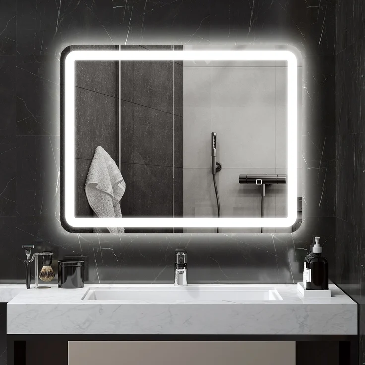MELAYR, Badezimmerspiegel mit LED-Beleuchtung, 70 x 90 cm, 3 Lichtfarben, 70 x 4 x 90 cm, Silber – Bild 3