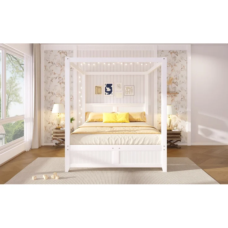 U-life Himmelbett 140x200 cm, für Jugendliche, 1. Stilvolles, 2. Modernes mit, 3. Robuste Holzkonstruktion, 5. Individuell dekorierbarer Schlafplatz, MDF, Weiß – Bild 6