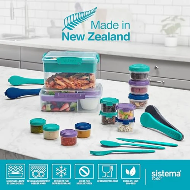 Sistema Bento Box Create Brotdose mit Fächern | 1,48 L Lunchbox mit Joghurt- /Fruchtbehälter | Lunchbox Kinder & Erwachsene | Blaugrün | 2 Stück – Bild 8