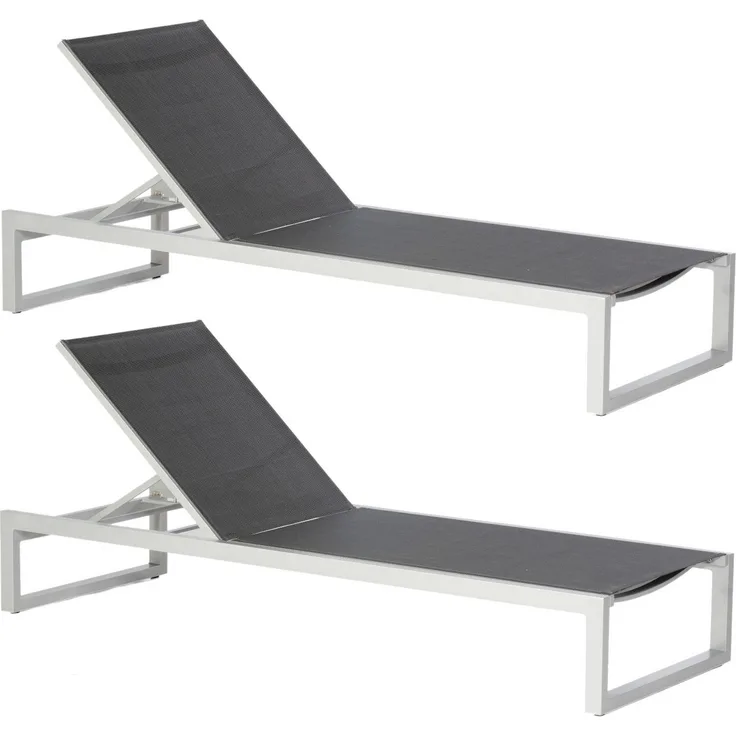 Sonnenpartner 2er Set Sonnenliegen Argos Aluminium silber/Textilen schwarz Gartenliege