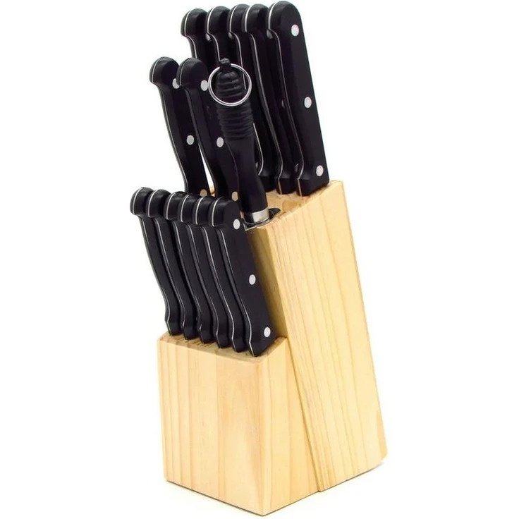 Michelino Messer-Set 15-teiliger Messerblock, 7x Küchen- 6x Steakmesser 1 Wetzstahl 1 Messerblock – Bild 1