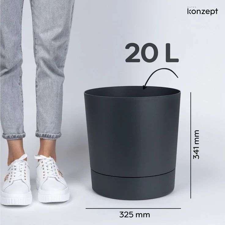 KONZEPT Blumentopf mit Untersetzer, großer Übertopf aus Kunststoff für Zimmerpflanzen (32,5 cm (20 Liter), modern und wetterfest, für Innen und Außen – Bild 1