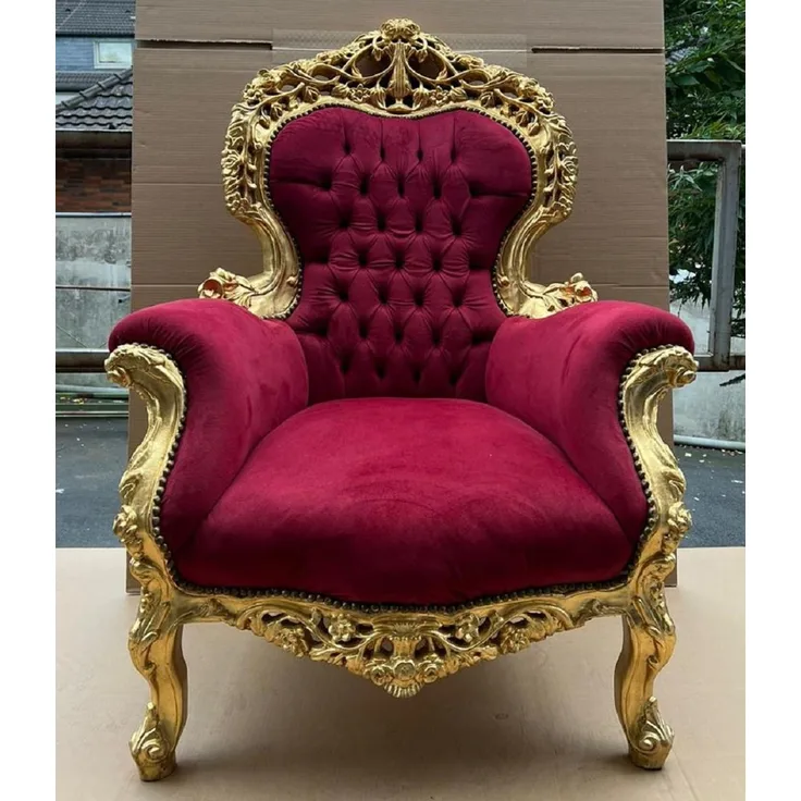 Casa Padrino Barock Sessel Bordeauxrot / Gold - Handgefertigter Antik Stil Wohnzimmer Sessel - Antik Stil Möbel - Barock Wohnzimmer Möbel