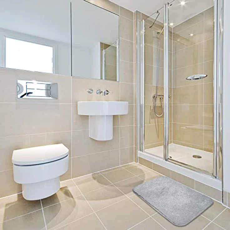 FCSDETAIL rutschfeste, Hochflor Badteppiche 70X120 cm, Maschinenwaschbare Badematte, Badvorleger mit Wasserabsorbierenden, Weichen Mikrofasern für Badewanne, Dusche und Badezimmer (Hellgrau) – Bild 3