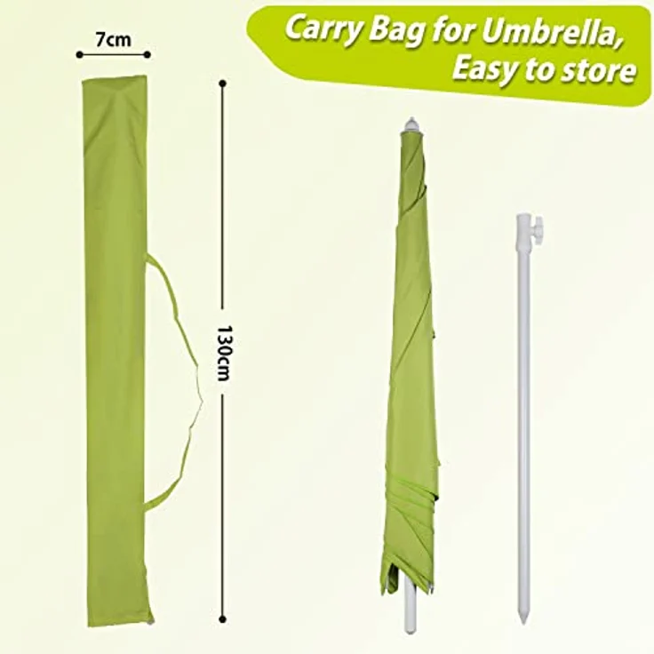 Sekey 180 × 125 cm Sonnenschirm mit Schutzhülle, Balkonschirm Gartenschirm Terrassenschirm, Sonnenschutz UPF50+, Kippbar, Höhenverstellbar, Rechteckig- Grün – Bild 6