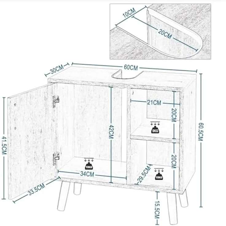 EUGAD Badmöbel-Set, (3-St), Unterschrank mit Tür, Badschrank mit 2 Spiegeln, kommode mit Regal – Bild 4