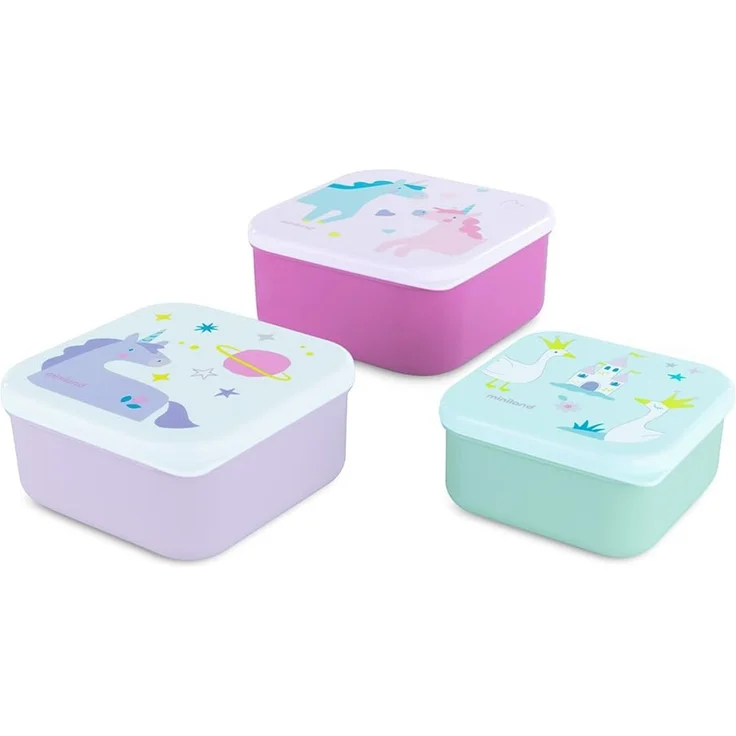 Miniland – Set mit 3 Kinder-Brotdosen, Stapelbare Lunchboxen, Spülmaschinenfest und BPA-frei (Fantasy)