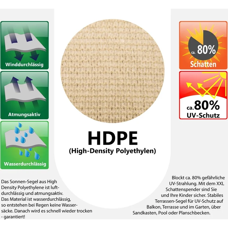 3x3x3m UV Sonnensegel Sonnenschutz Atmungsaktiv Ivory – Bild 5