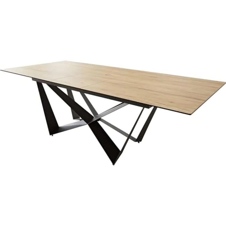 Esstisch Edge 180-220x100 Keramik Laminam® Sabbia Eichefarbig Spider Flachstahl Schwarz ausziehbar – Bild 2