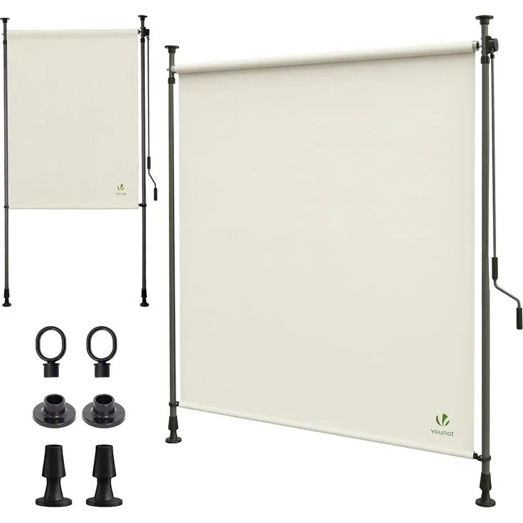 VOUNOT® Klemmmarkise Senkrechtmarkise 100x310 cm, Vertikalmarkise mit Handkurbel ohne Bohren, Ausziehbar Sichtschutz für Balkon, Garten & Terrasse, UV-Schutz & Wasserfest, Beige
