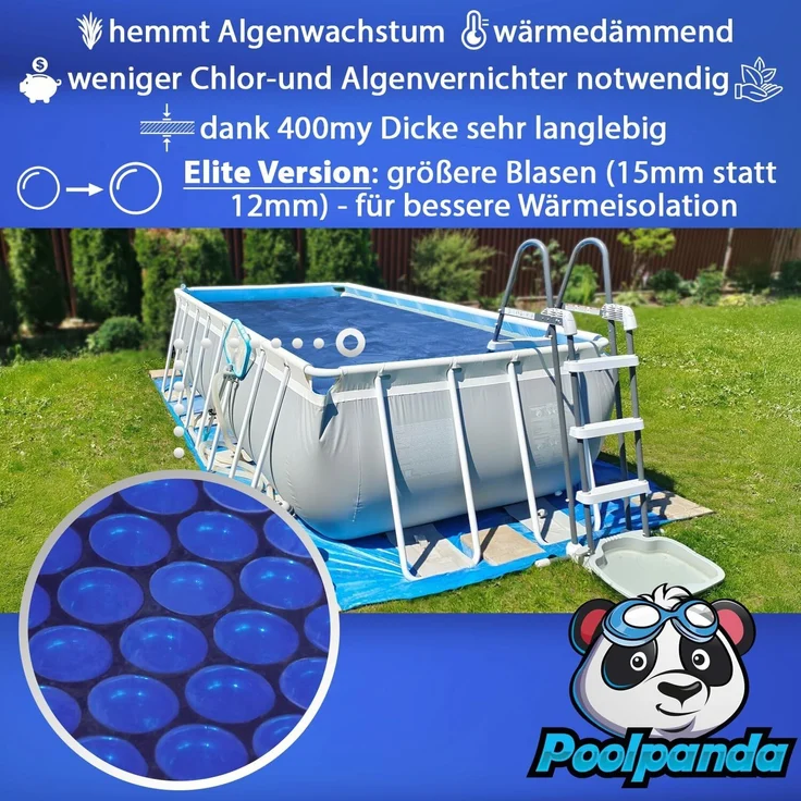 Poolpanda Pool Solarfolie 400 x 200 cm Elite rechteckig | 400 my | schwarz/blau | 15 mm Luftblasen – Bild 2
