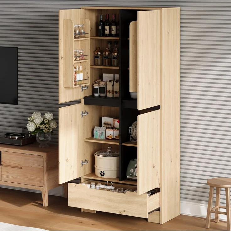 Küchenschrank 80 x 35 x 180 cm in Natur mit Schublade und verstellbaren Einlegeböden – Bild 2