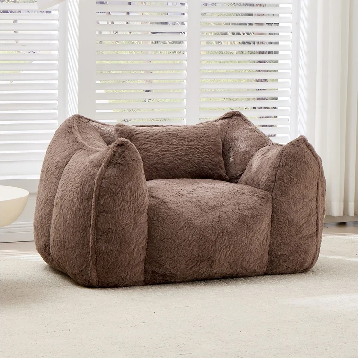 Sitzsack in Lammfell-Optik mit ergonomischer Rückenlehne, 123×97×73 cm, Khaki – Bild 1