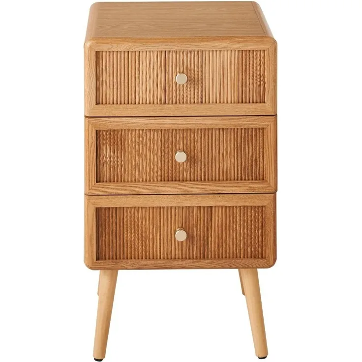 Calicosy 'AVA' Nachttisch mit 3 Schubladen und lamellenartiger Front H71 cm - Helles Holz