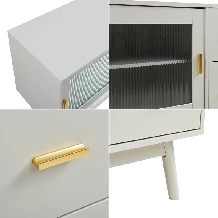 Fernsehschrank Susa mit Glas-Front 160x40x65 cm Beige [en. casa] – Bild 8