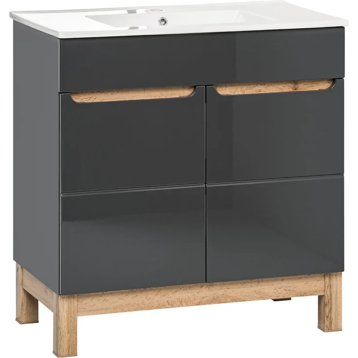 Waschplatz Set 2-teilig mit Keramik Waschtisch 60 cm SOLNA-56 Hochglanz grau & Spiegelschrank BxHxT ca.: 60 x 200 x 45 cm – Bild 3